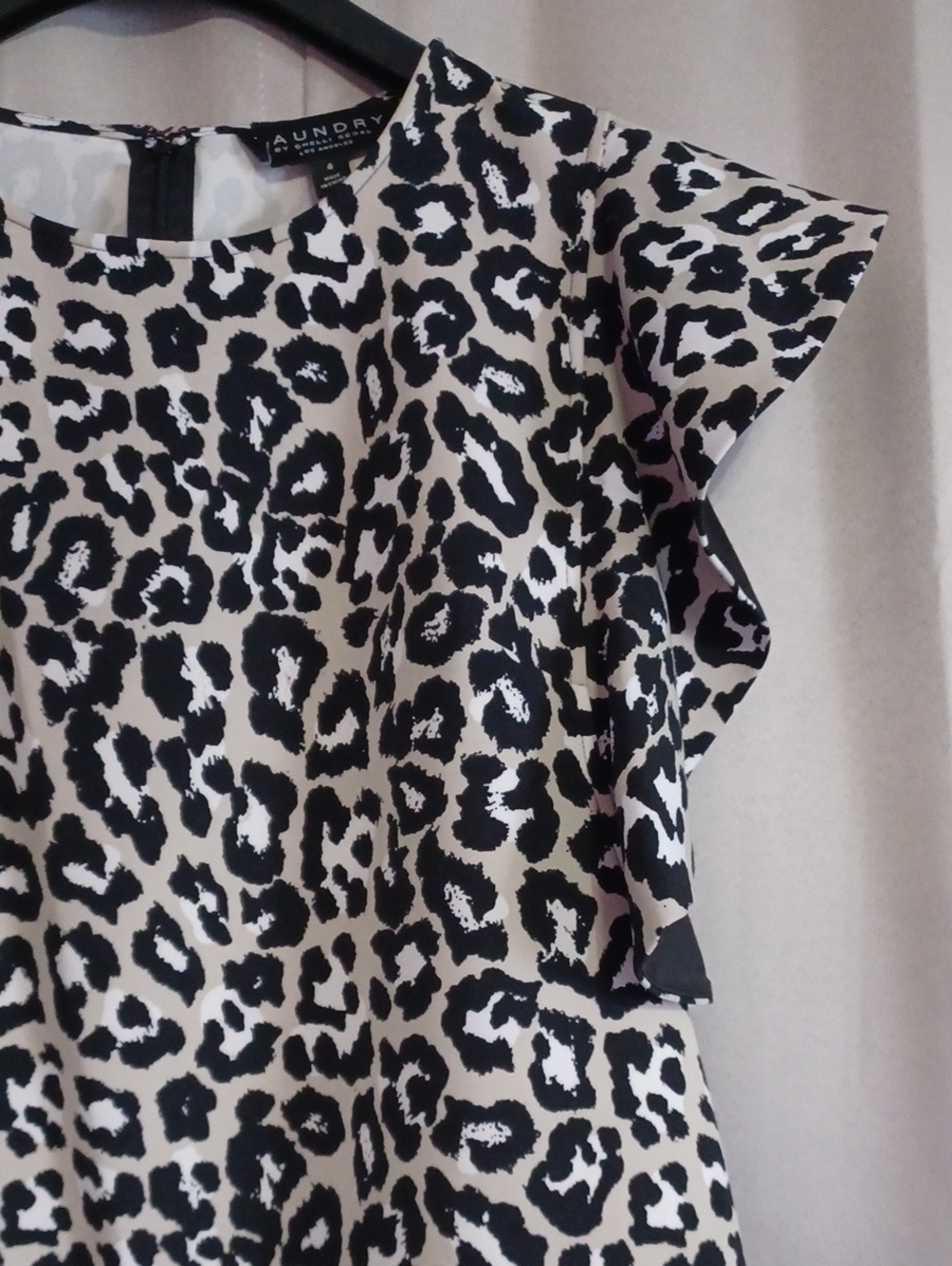 Laundry By Shelli Segal Leopard Print Ruffle Sleeve Mini Shift Dress Size 4 - Picture 5 of 14